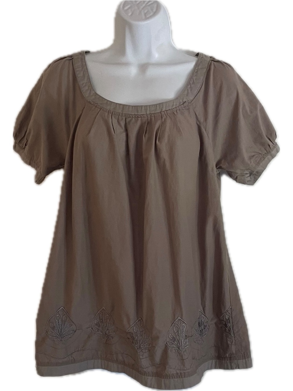 Women's Taupe Scoop-Neck Embroidered Tunic